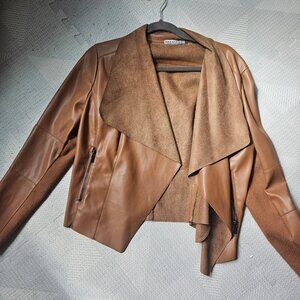 Bagatelle light jacket waterfall open front long sleeve pockets Sz L Brown